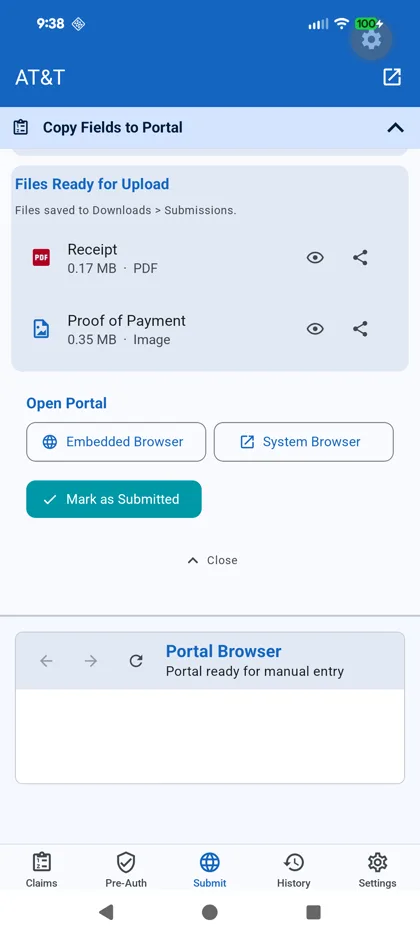 Submission tray — files ready for upload